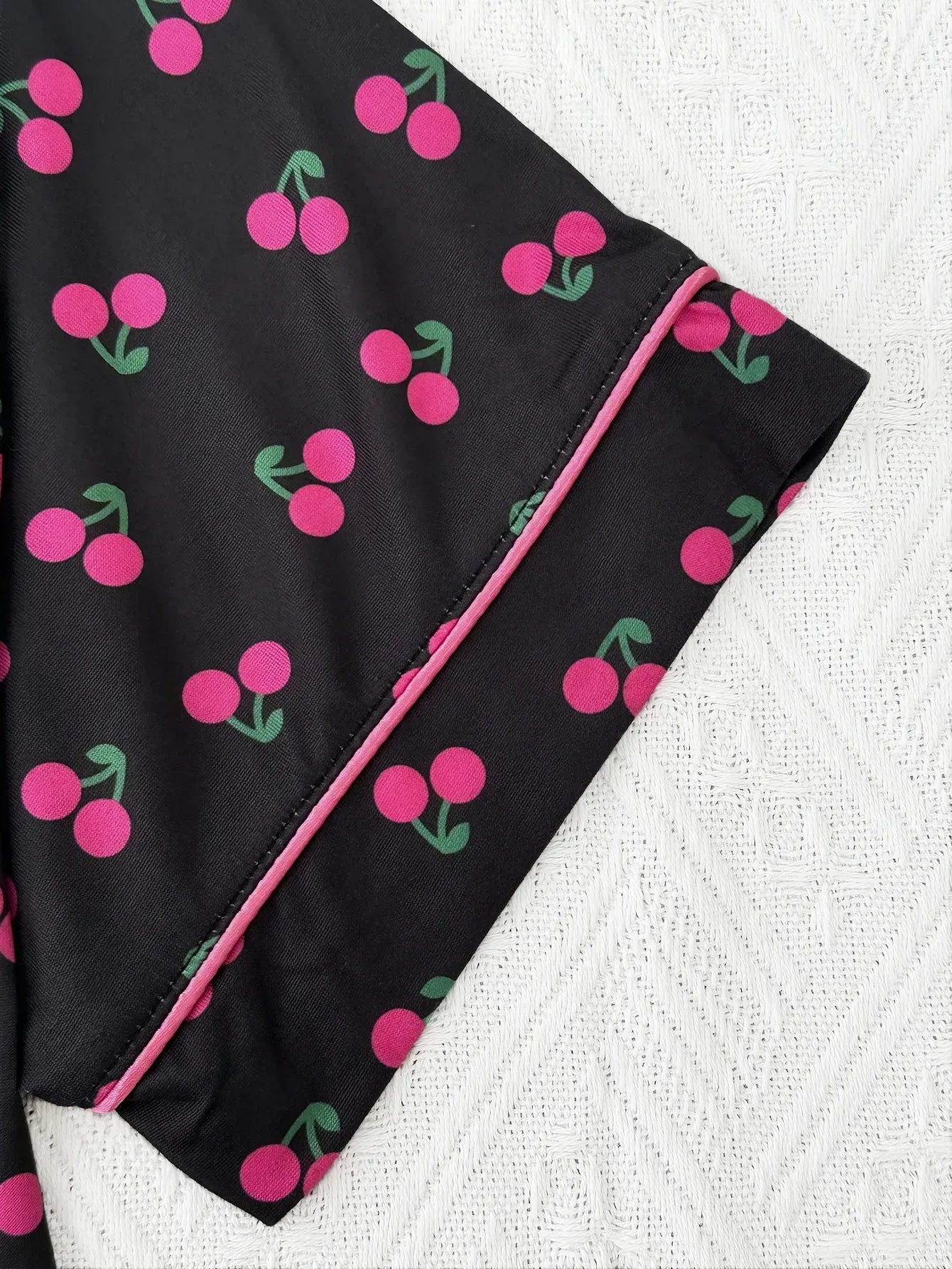 Cherry Print Women's Pajamas Set Turn Down Collar Top & Shorts 2 Pieces Sleepwear Elastic Nightwear Homewear Cloth for Summer