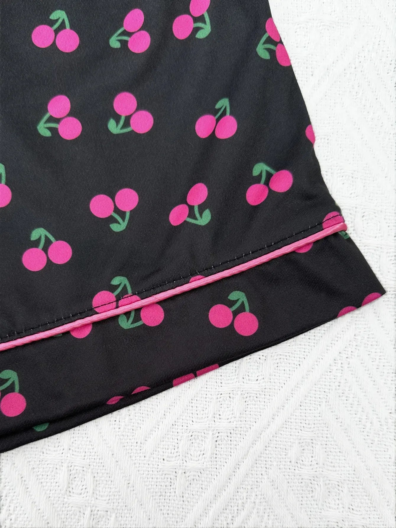 Cherry Print Women's Pajamas Set Turn Down Collar Top & Shorts 2 Pieces Sleepwear Elastic Nightwear Homewear Cloth for Summer