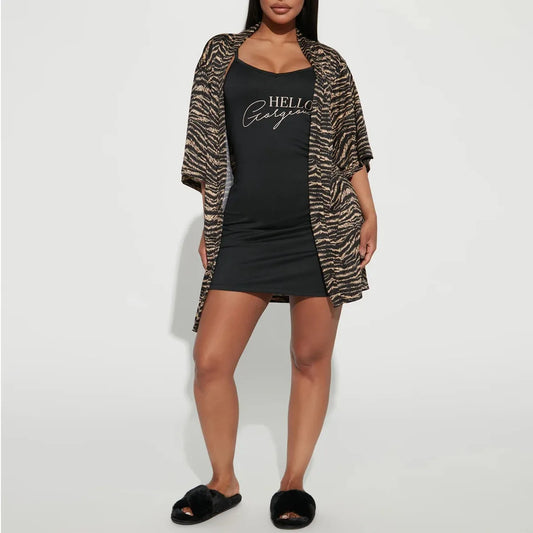 Sleeveless V Neck Letter Print Women Nightgown & Quarters Sleeves Robe Female Pcs Spring Autumn Winter Sleepwear Homewear