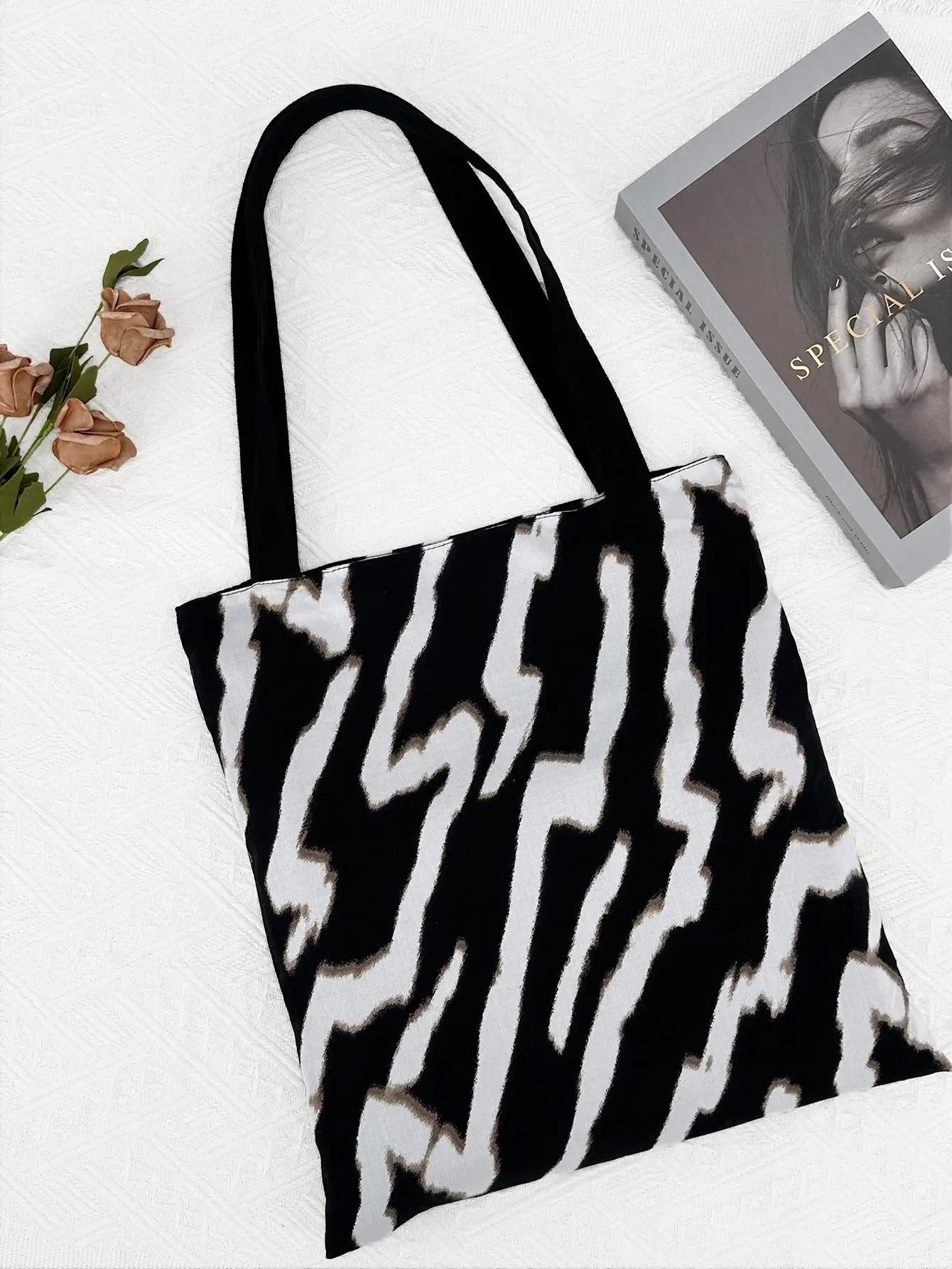 Floral Zebra Print Canvas Tote Bags Reusable Grocery Women Shoulder Crafts Shopping Gifts Handbag for Women Girls Birthday