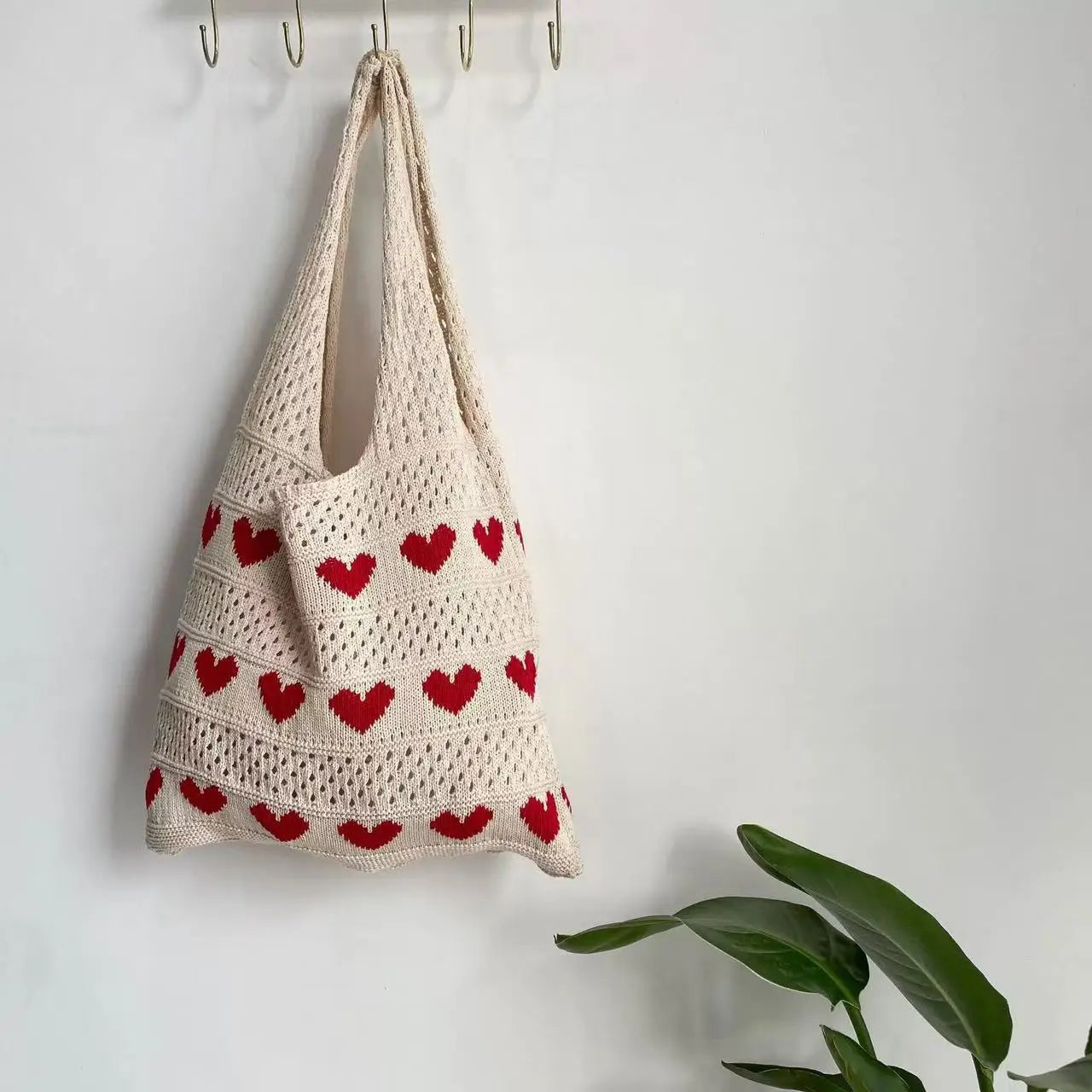 Korean-style Chic Crocheted Grid Bag Women's Summer Beach Bag Hand-woven Hollowed-out Shoulder Female Large Hollowed Bag