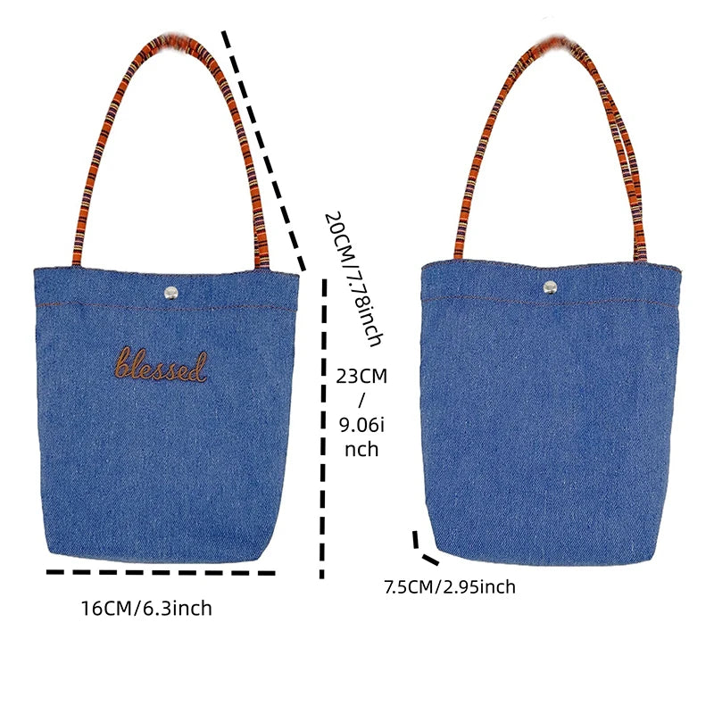 Striped Letter Print Double Side Canvas Tote Bags Reusable Grocery Women Shoulder Crafts Shopping Handbag Gifts for Women