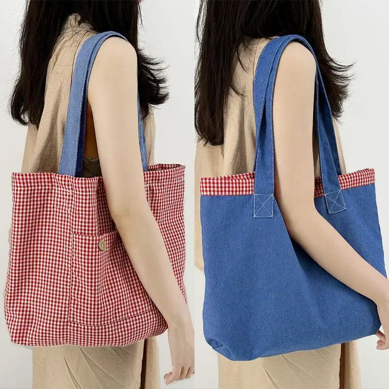 Striped Print Double Side Canvas Tote Bags Reusable Grocery Women Shoulder Crafts Shopping Handbag Gifts for Women Birthday