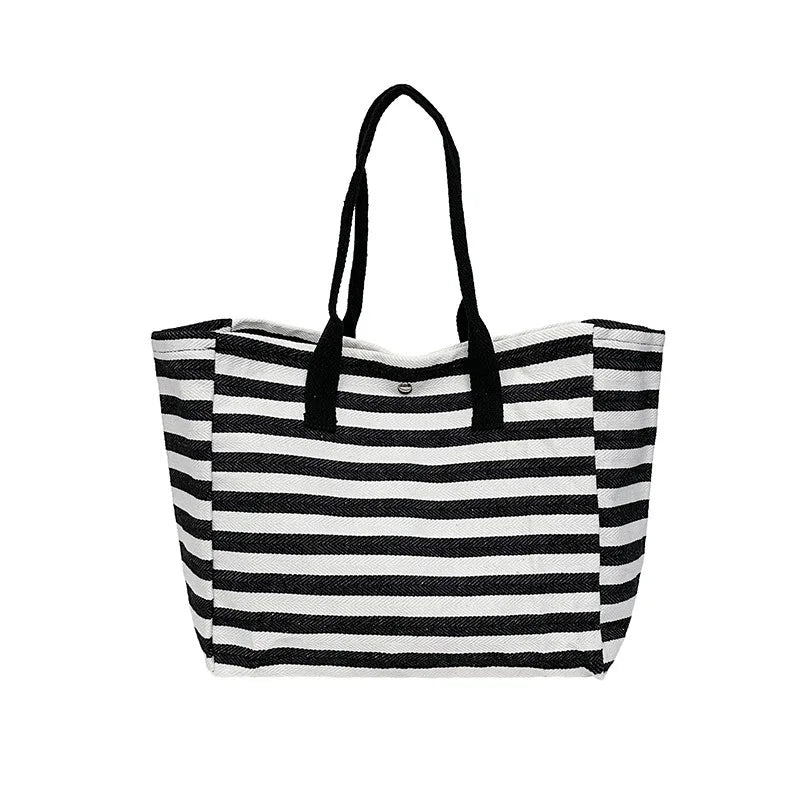 Commuting Canvas Bag Women's Large-capacity Tote Bag 2025 New Striped Single-shoulder Mommy Tote Bag Korean Version Style