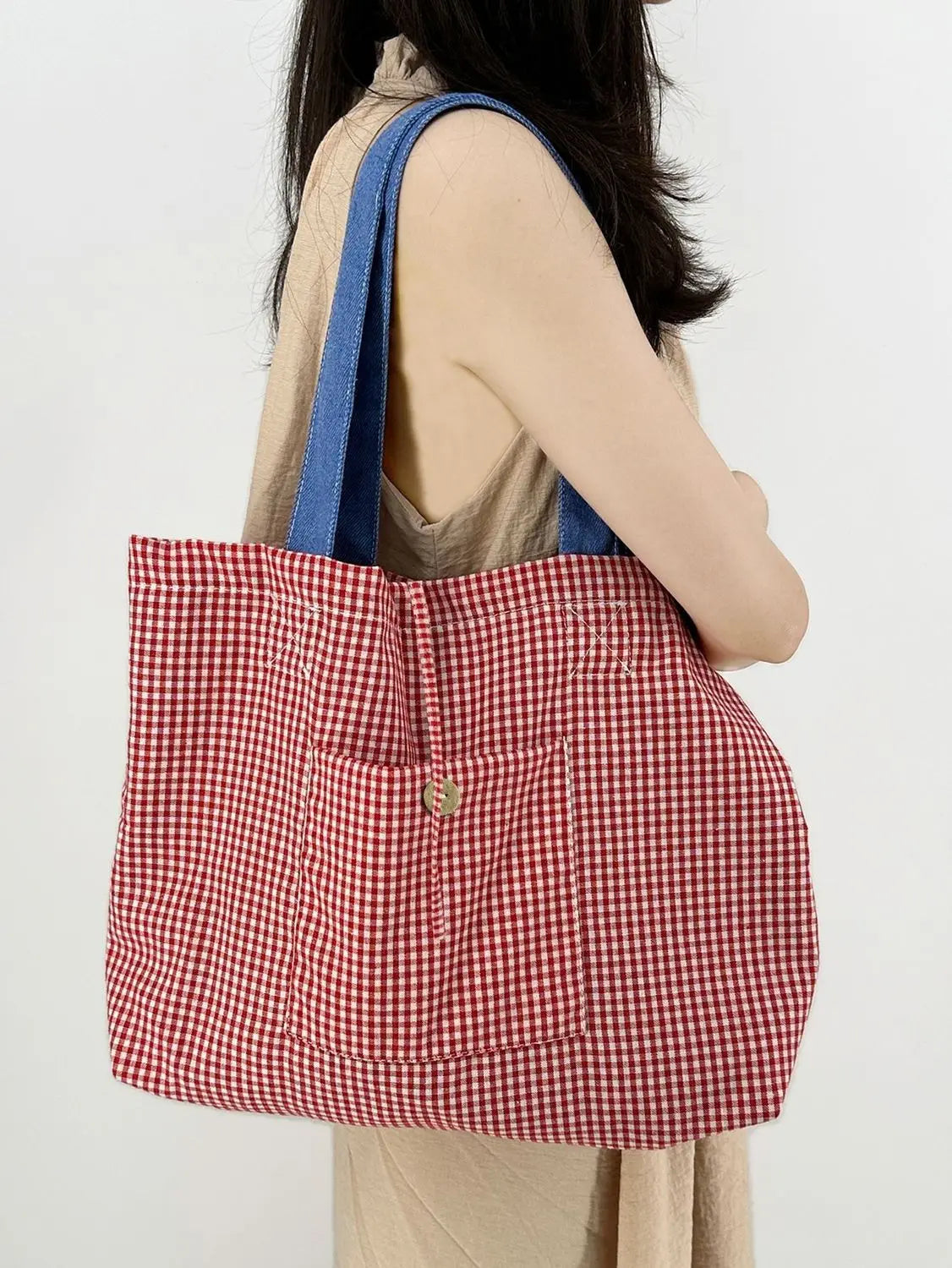 Striped Print Double Side Canvas Tote Bags Reusable Grocery Women Shoulder Crafts Shopping Handbag Gifts for Women Birthday