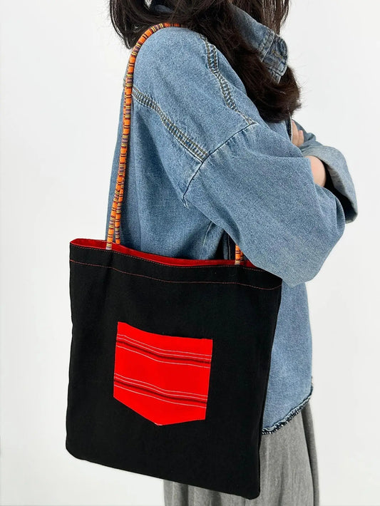 Striped Print Double Side Canvas Tote Bags Reusable Grocery Women Shoulder Shopping Handbag Gifts for Women Girls Birthday