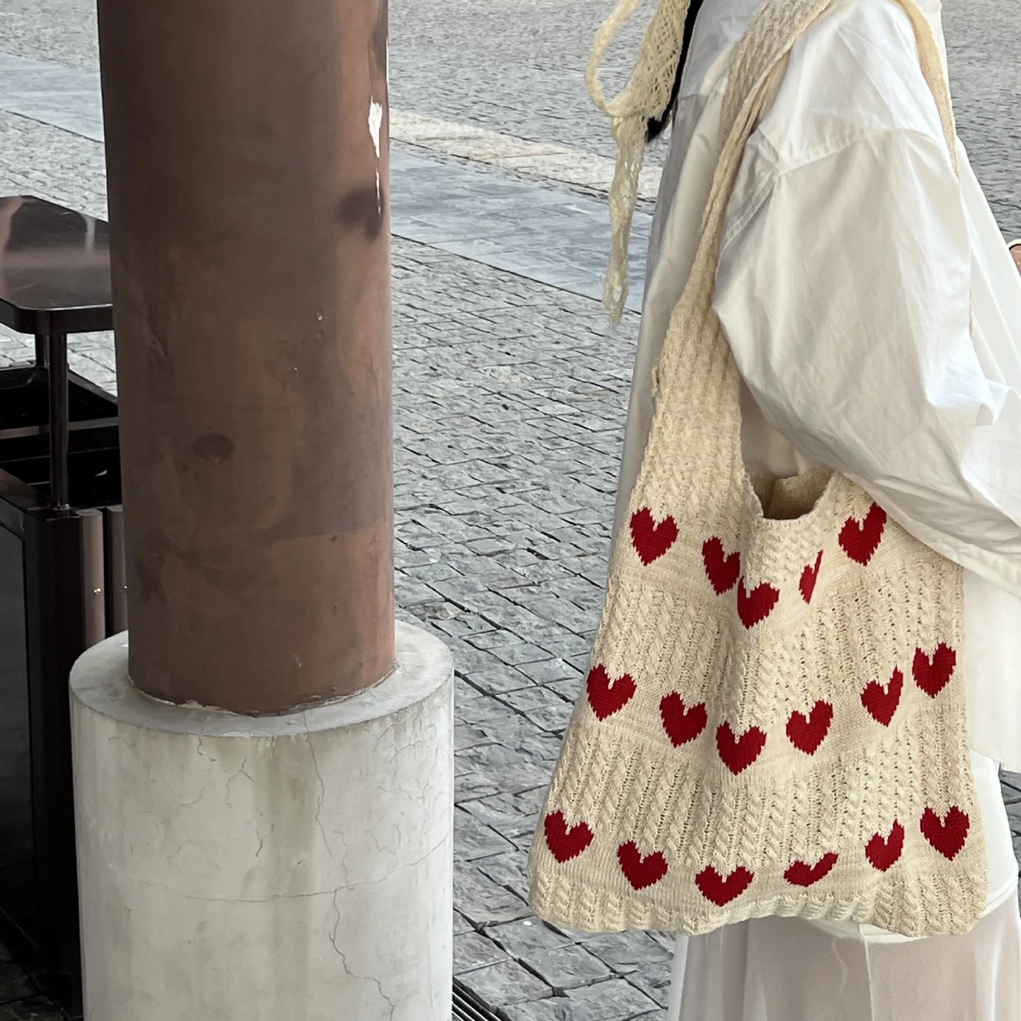 Korean-style Chic Crocheted Grid Bag Women's Summer Beach Bag Hand-woven Hollowed-out Shoulder Female Large Hollowed Bag