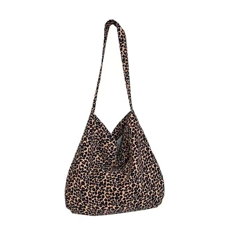 Large-capacity Leopard Corduroy Single-shoulder Bag Laid-back Style Versatile Shopping Bag Korean Sail Fabric Bag Consignment