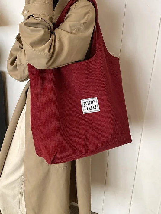 Female High-capacity Single-shoulder Women's Handbag with A Simple and Retro Style Corduroy Tote Bag for Autumn and Winter