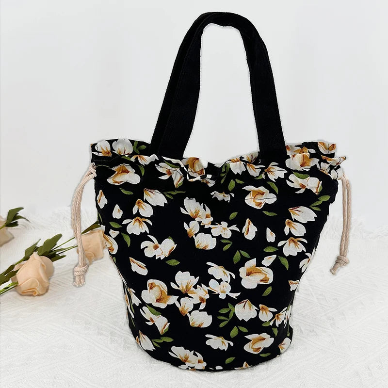 Floral Print Canvas Reusable Grocery Tote Bag Fenale Shoulder Handbag Crafts Shopping Bags Gifts for Women Birthday Christmas