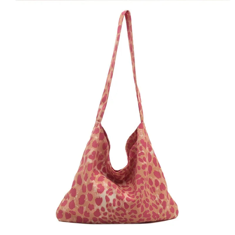 Leopard Print Canvas Bag for Women New Style Trendy Korean College Style Tote Bag Casual Large-capacity Hand-held Shoulder Bag