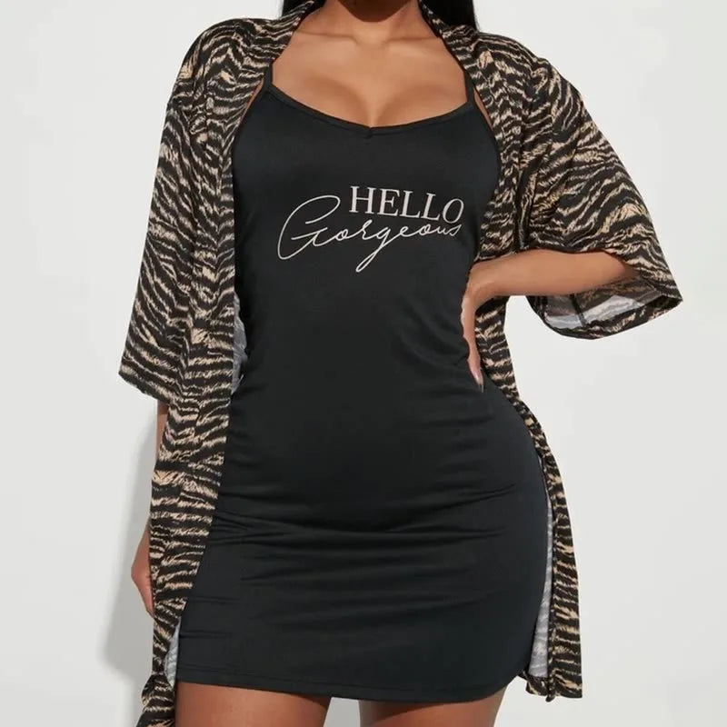 Sleeveless V Neck Letter Print Women Nightgown & Quarters Sleeves Robe Female Pcs Spring Autumn Winter Sleepwear Homewear