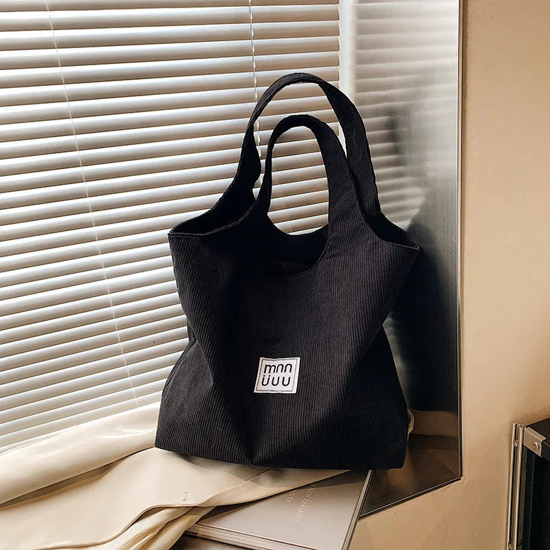 Female High-capacity Single-shoulder Women's Handbag with A Simple and Retro Style Corduroy Tote Bag for Autumn and Winter