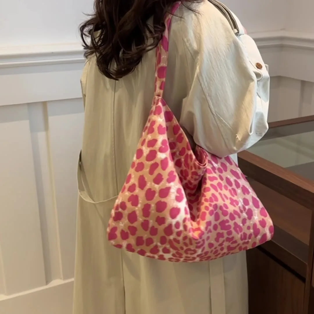 Leopard Print Canvas Bag for Women New Style Trendy Korean College Style Tote Bag Casual Large-capacity Hand-held Shoulder Bag