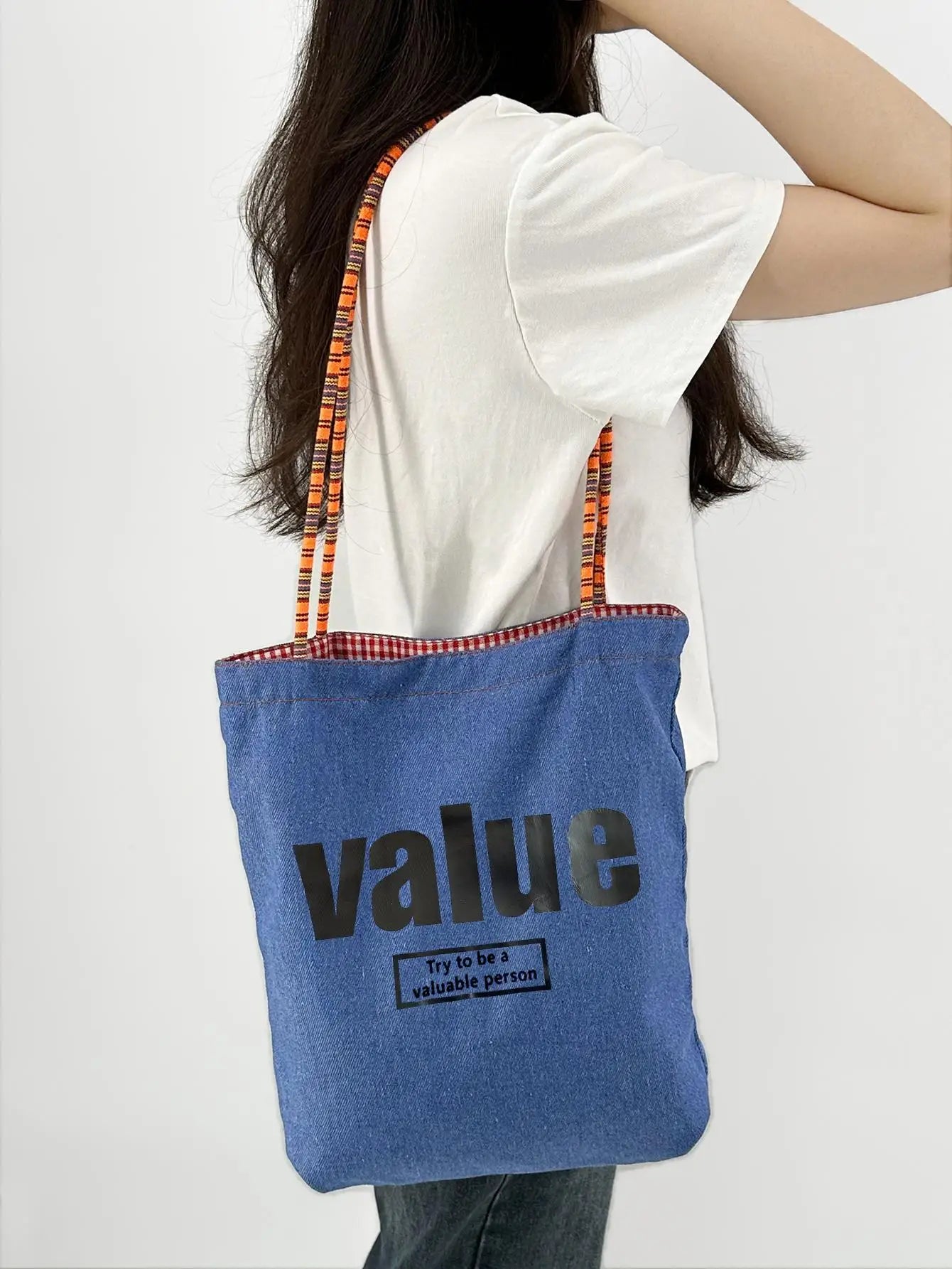 Letter Print Double Side Canvas Tote Bags Reusable Grocery Women Shoulder Crafts Shopping Handbag Gifts for Women Girls Birthday