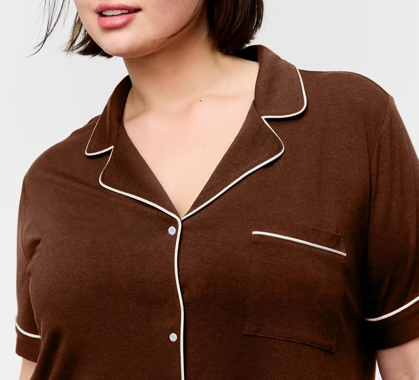 Plus Size Women Pajama Sets Short Sleeves Front Button Turn Down Collar Top & Shorts with Two Pockets Sleepwear Female Nightwear