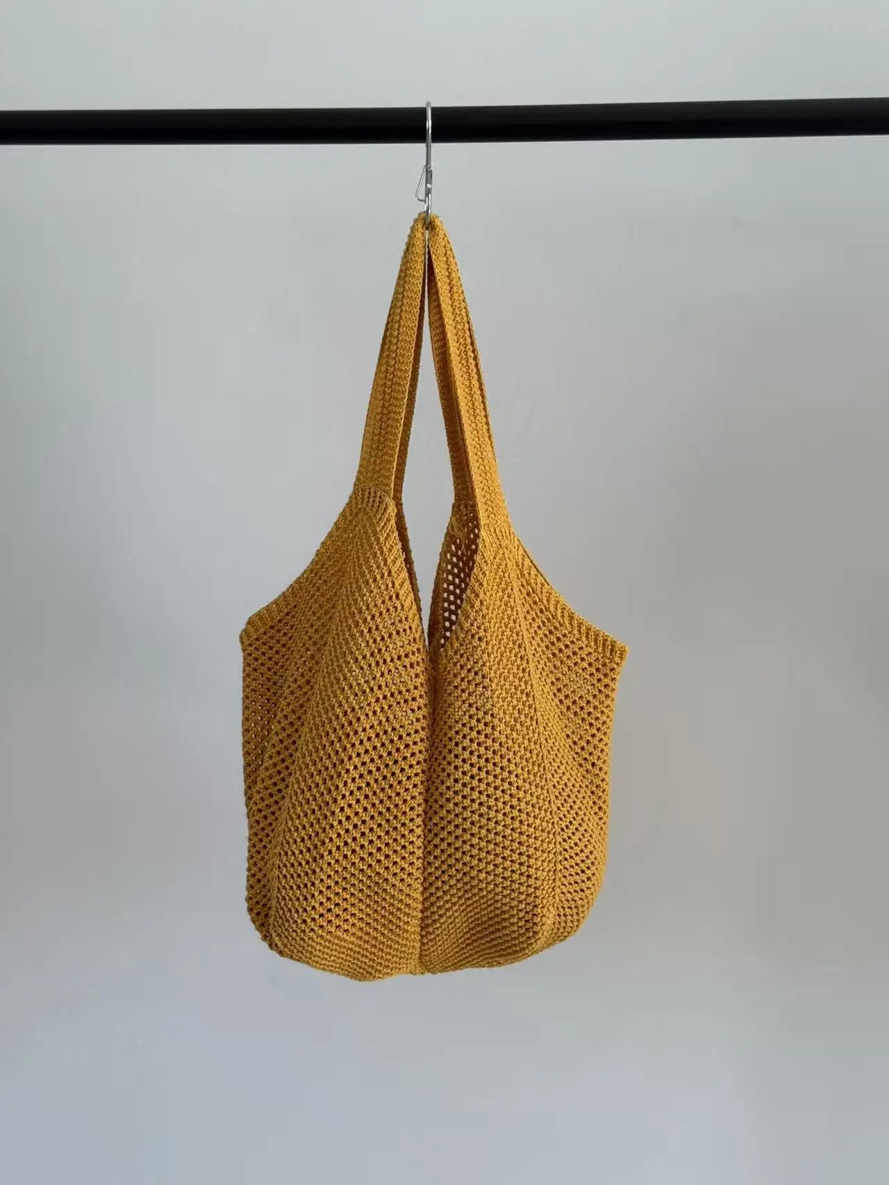 Korean-style Chic Crocheted Grid Bag Women's Summer Beach Bag Hand-woven Hollowed-out Shoulder Female Large Hollowed Bag