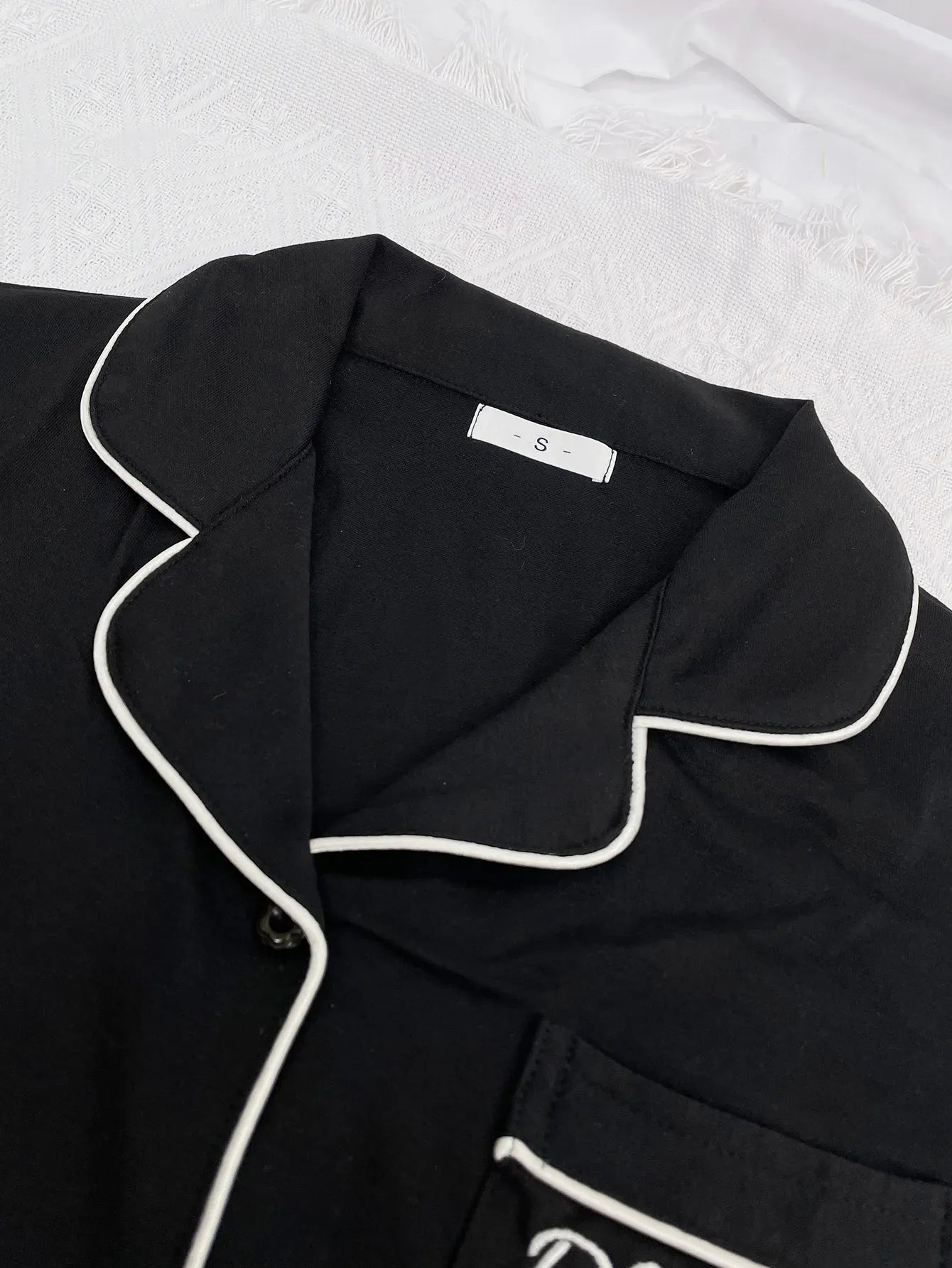 Solid Women Pajama Sets Short Sleeves Front Button Top & Full-Length Pants 2 Piece Letter Print Female Sleepwear Nightwear