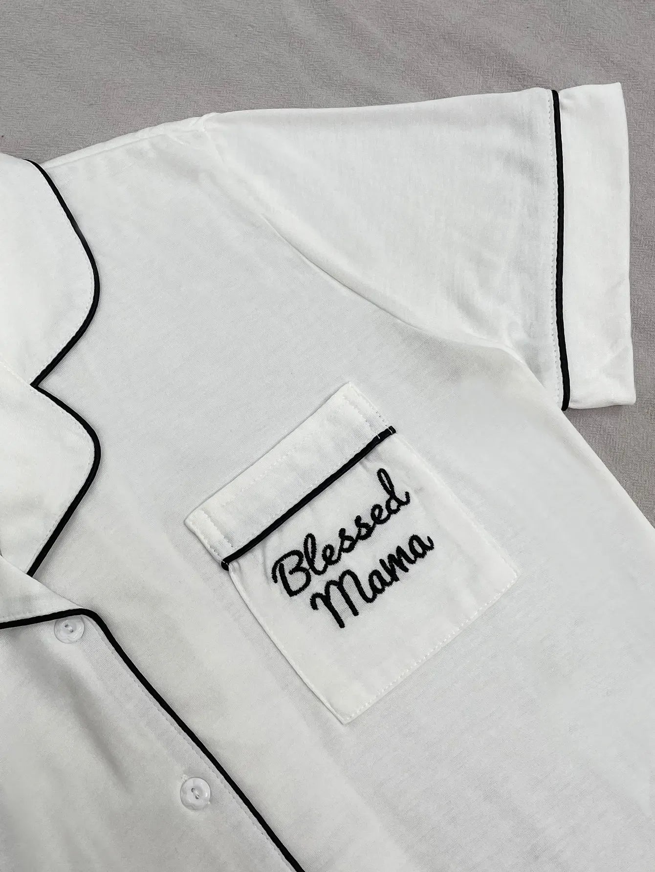 Solid Women Pajama Sets Short Sleeves Front Button Top & Full-Length Pants 2 Piece Letter Print Female Sleepwear Nightwear