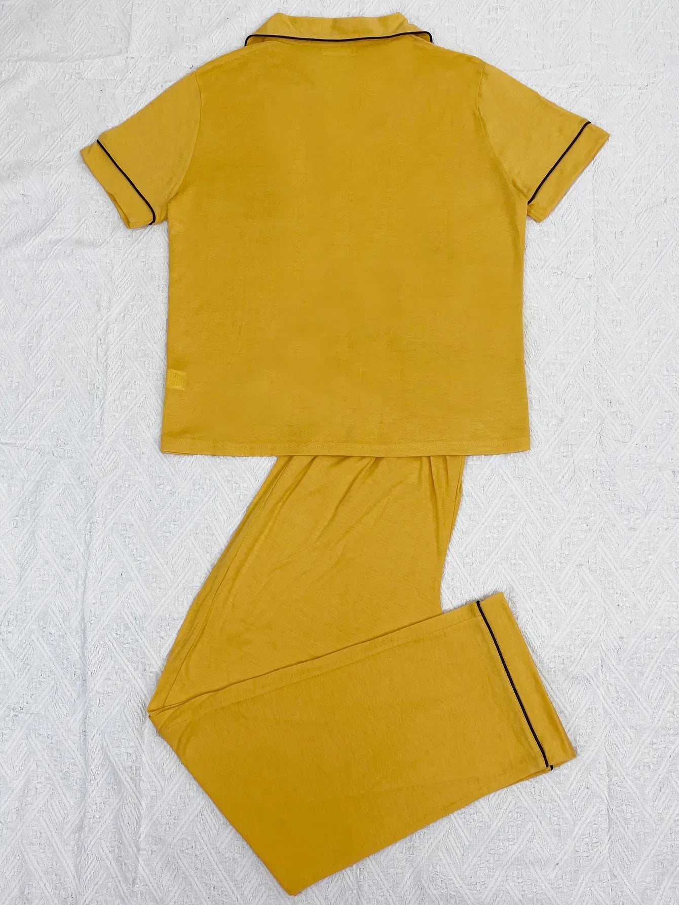 Solid Women Pajama Sets Short Sleeves Front Button Top & Full-Length Pants 2 Piece Letter Print Female Sleepwear Nightwear