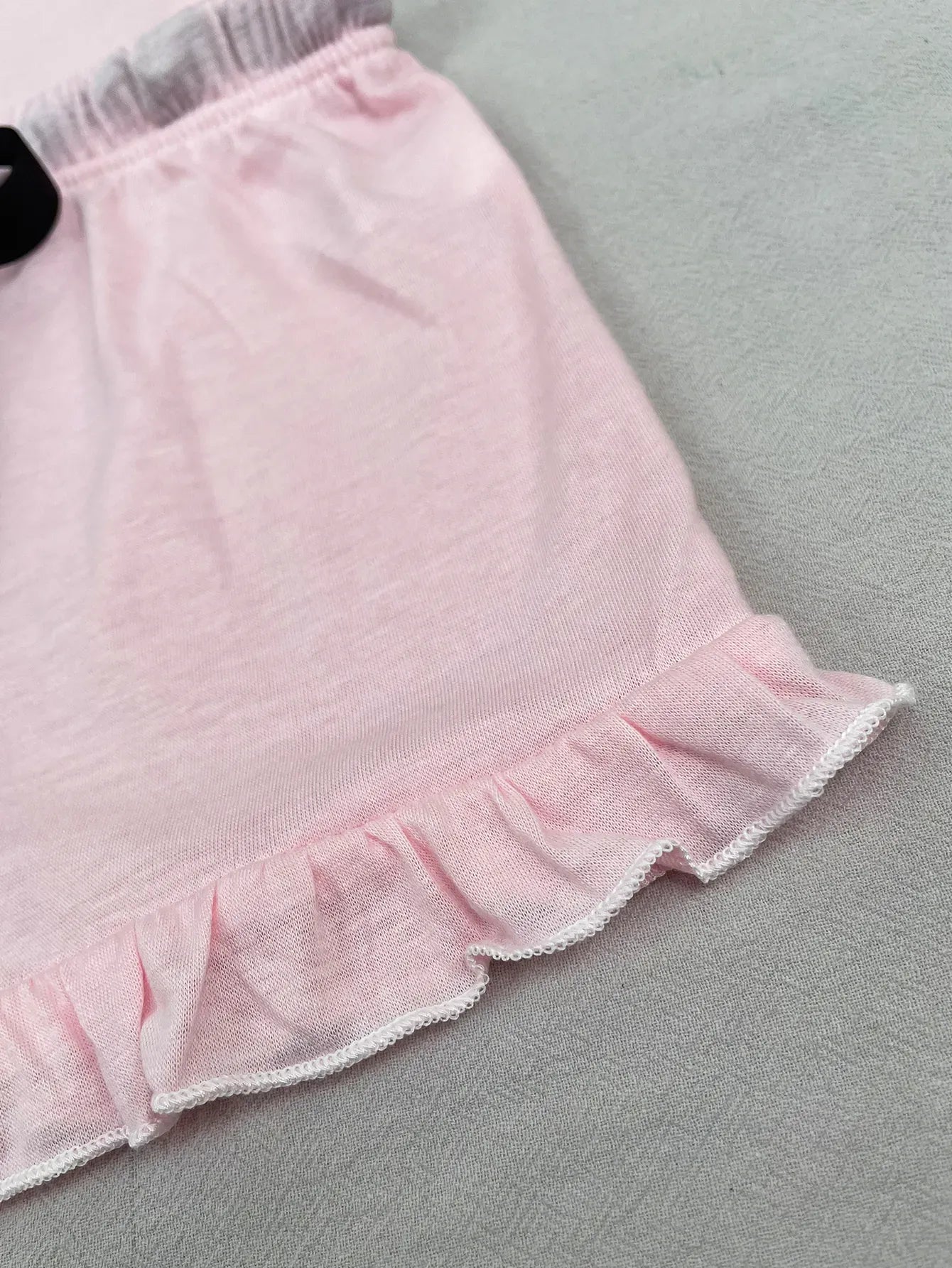 Summer Women's Pajamas Sets Short Sleeve Notched Collar Front Button Top & Elastic Waist Ruffle Shorts Loungewear Sleepwear