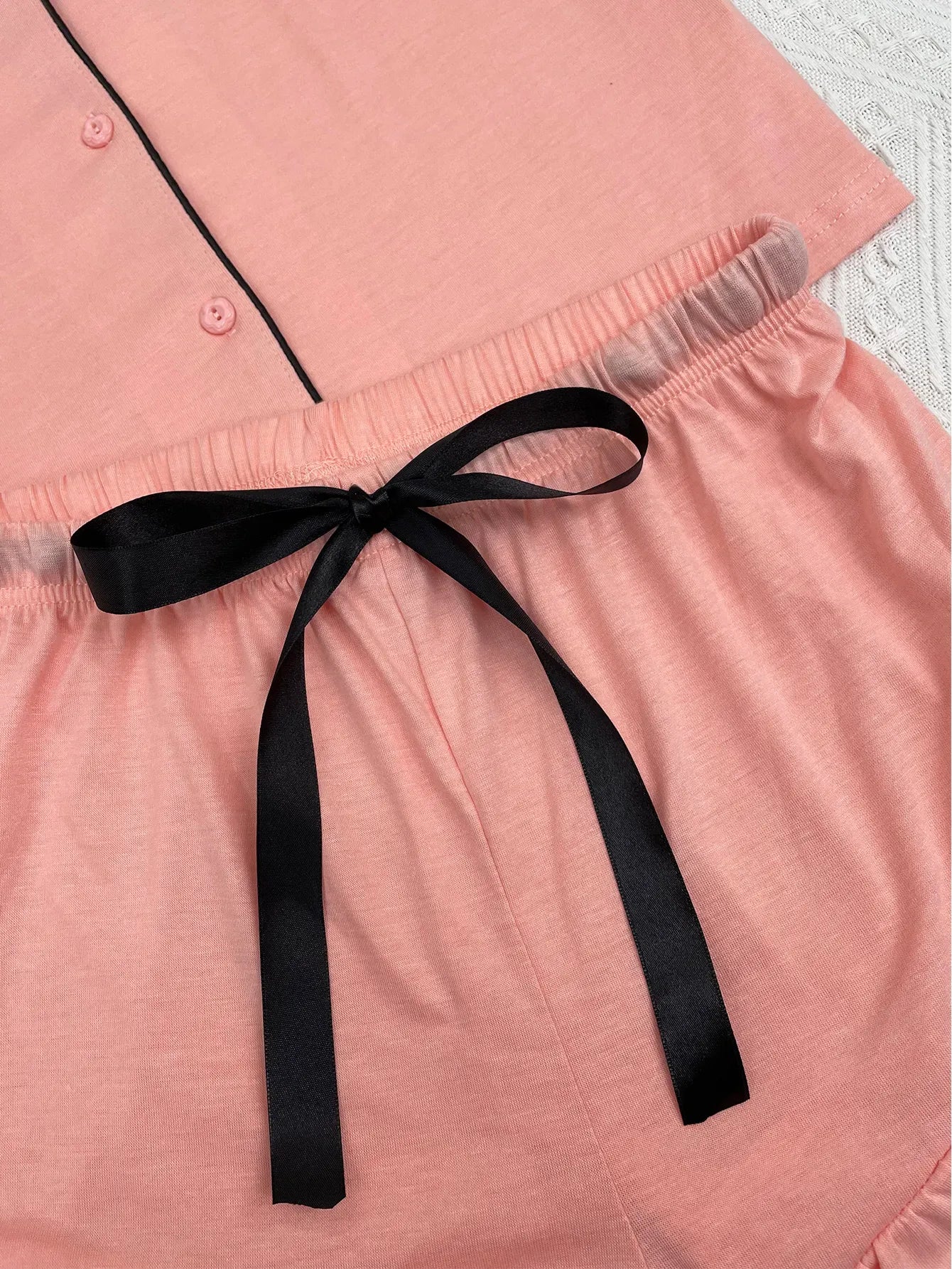 Summer Women's Pajamas Sets Short Sleeve Notched Collar Front Button Top & Elastic Waist Ruffle Shorts Loungewear Sleepwear