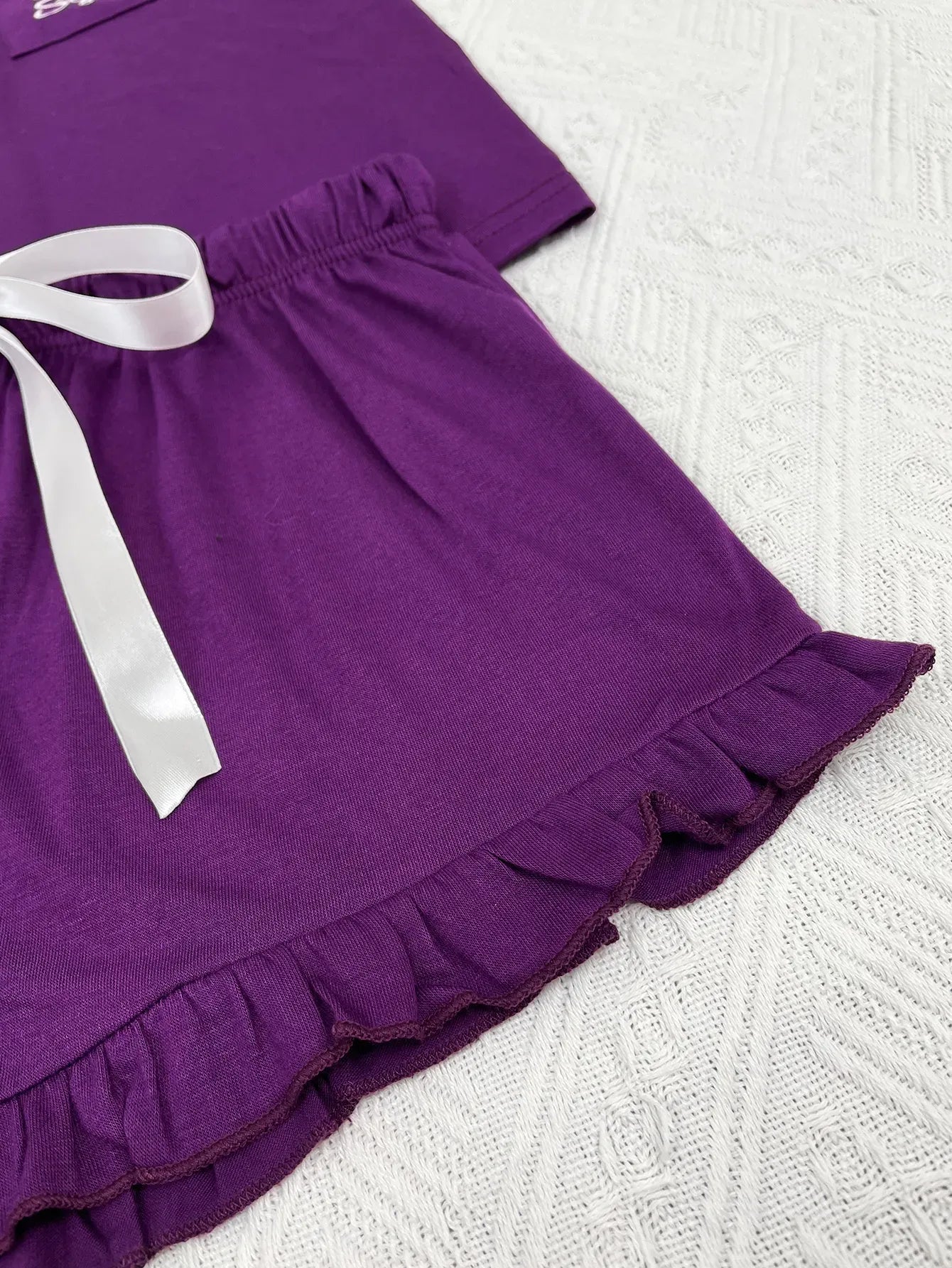 Summer Women's Pajamas Sets Short Sleeve Notched Collar Front Button Top & Elastic Waist Ruffle Shorts Loungewear Sleepwear