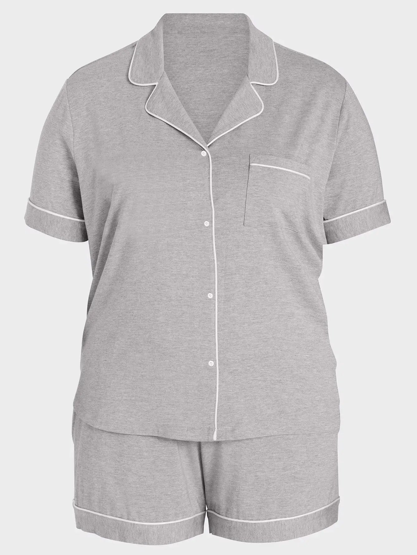 Plus Size Women Pajama Sets Short Sleeves Front Button Turn Down Collar Top & Shorts with Two Pockets Sleepwear Female Nightwear