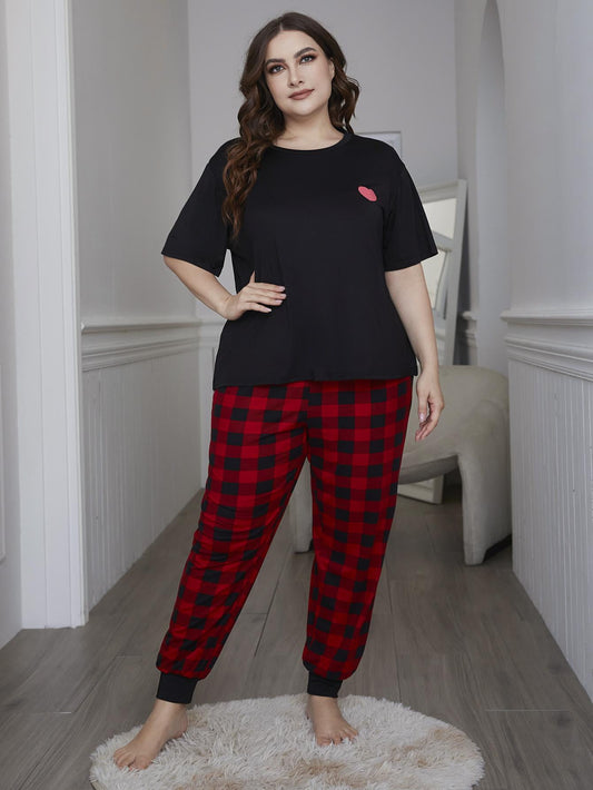 Women's Plus Size Pajamas Set Round Neck Short Sleeve Top and Pants Soft Female Summer Oversize Sleepwear Sets Pj Set 2 Piece