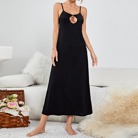 ebukurty Pajamas for Women Black Sleeveless Casual Nightgown, Sizes S-XL